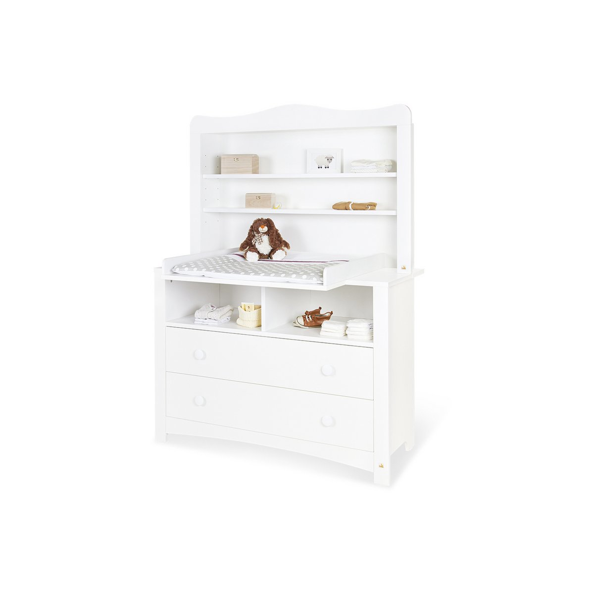 Kinderzimmer 'Florentina' extrabreit, inkl. extra breites Regal 4-teilig: Kinderbett, extra breite Wickelkommode inkl. Extra breites Regal, 2-türiger Kleiderschrank