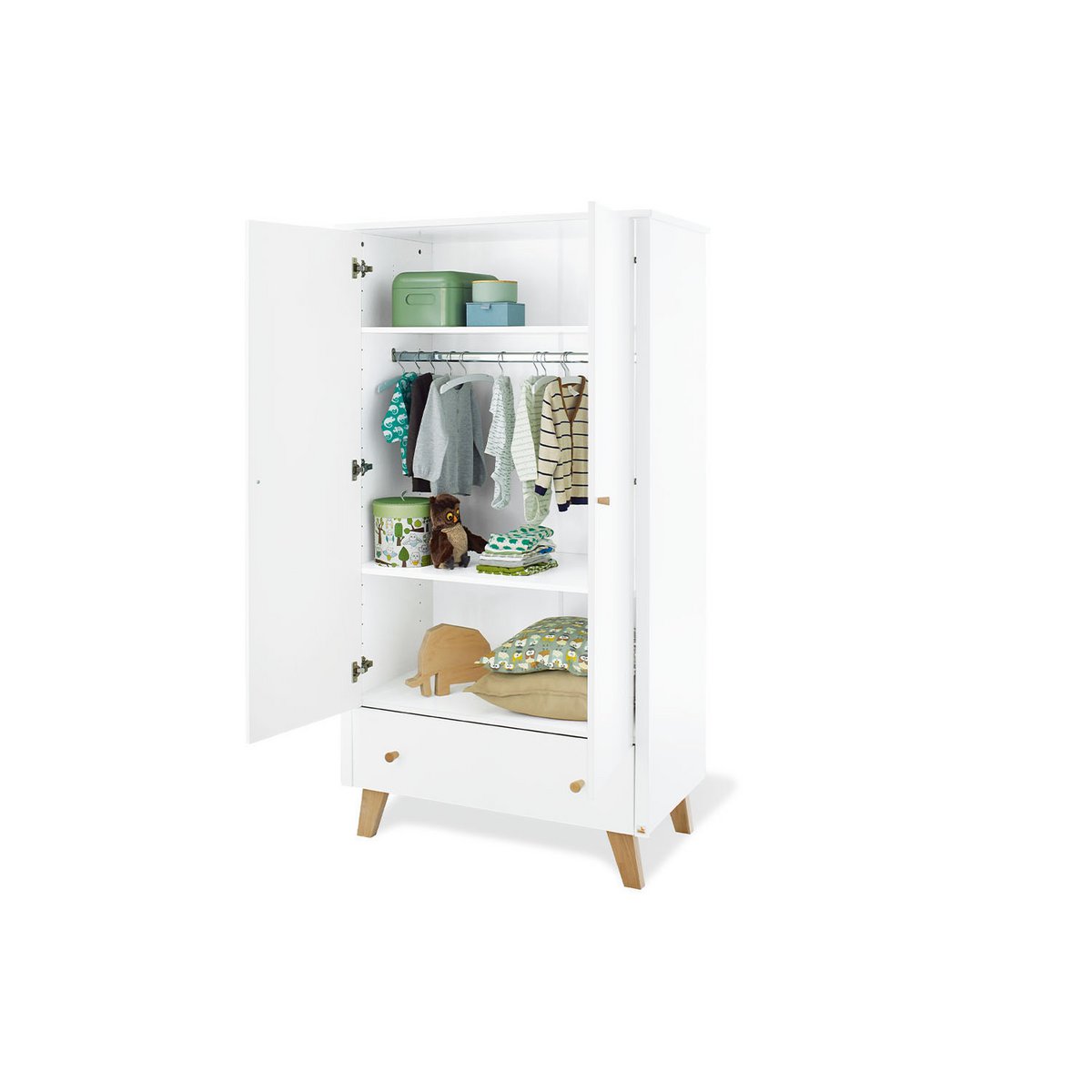 Nursery 'Hilda & Pan' wide, white
3 parts: house bed, wide changing unit, 2-door wardrobe