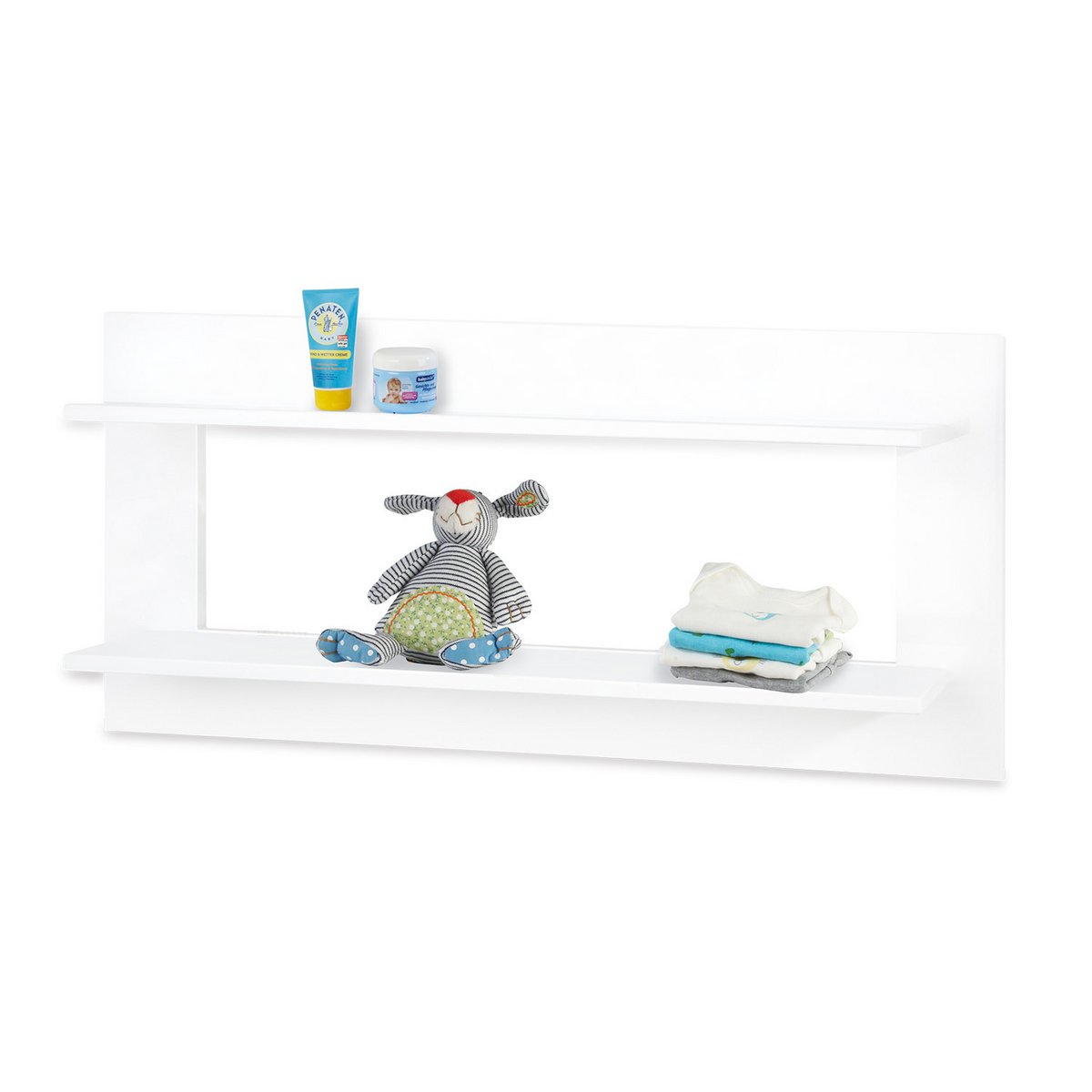 Kinderzimmer 'Pan' breit, inkl. Wandregal 4-teilig: Kinderbett, breite Wickelkommode, 2-türiger Kleiderschrank, Wandregal