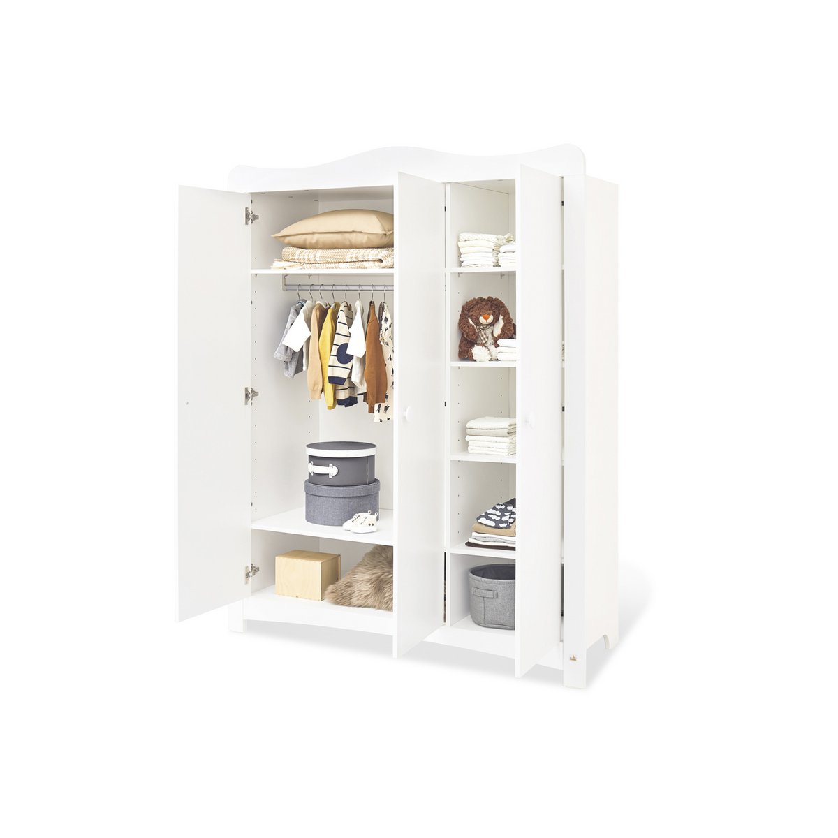 Kinderzimmer 'Florentina' breit groß, inkl. breite Regaleinheit 4-teilig: Kinderbett, breite Wickelkommode inkl. Breites Regal, großer Kleiderschrank