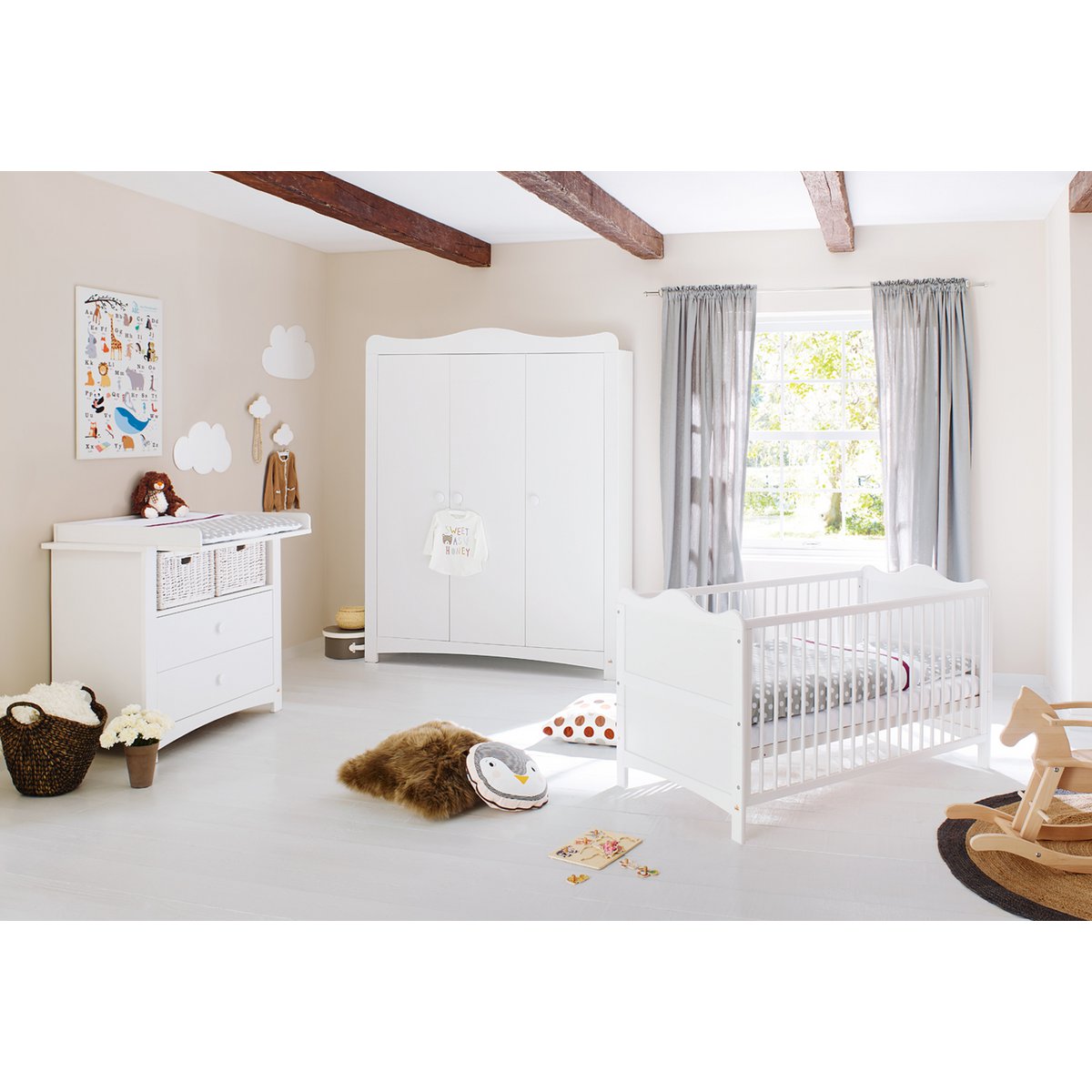 Kinderzimmer 'Florentina' breit groß 3-teilig: Kinderbett, breite Wickelkommode, großer Kleiderschrank
