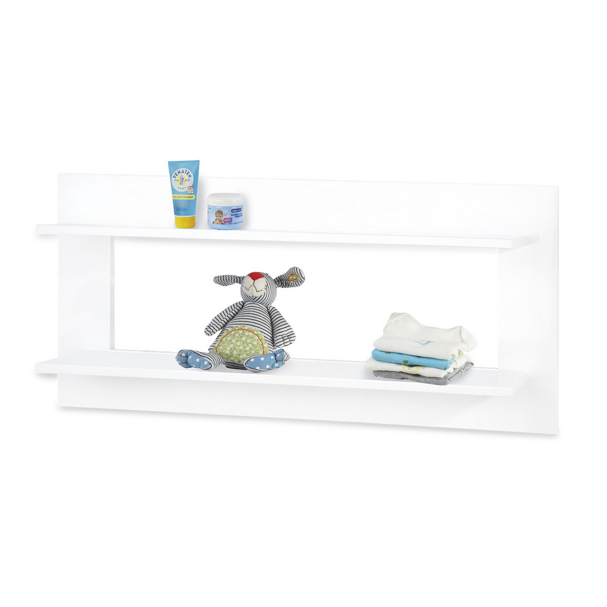 Nursery 'Riva' extra wide large, incl. wall shelf
4 parts: cot bed, extra wide changing unit, large wardrobe, wall shelf