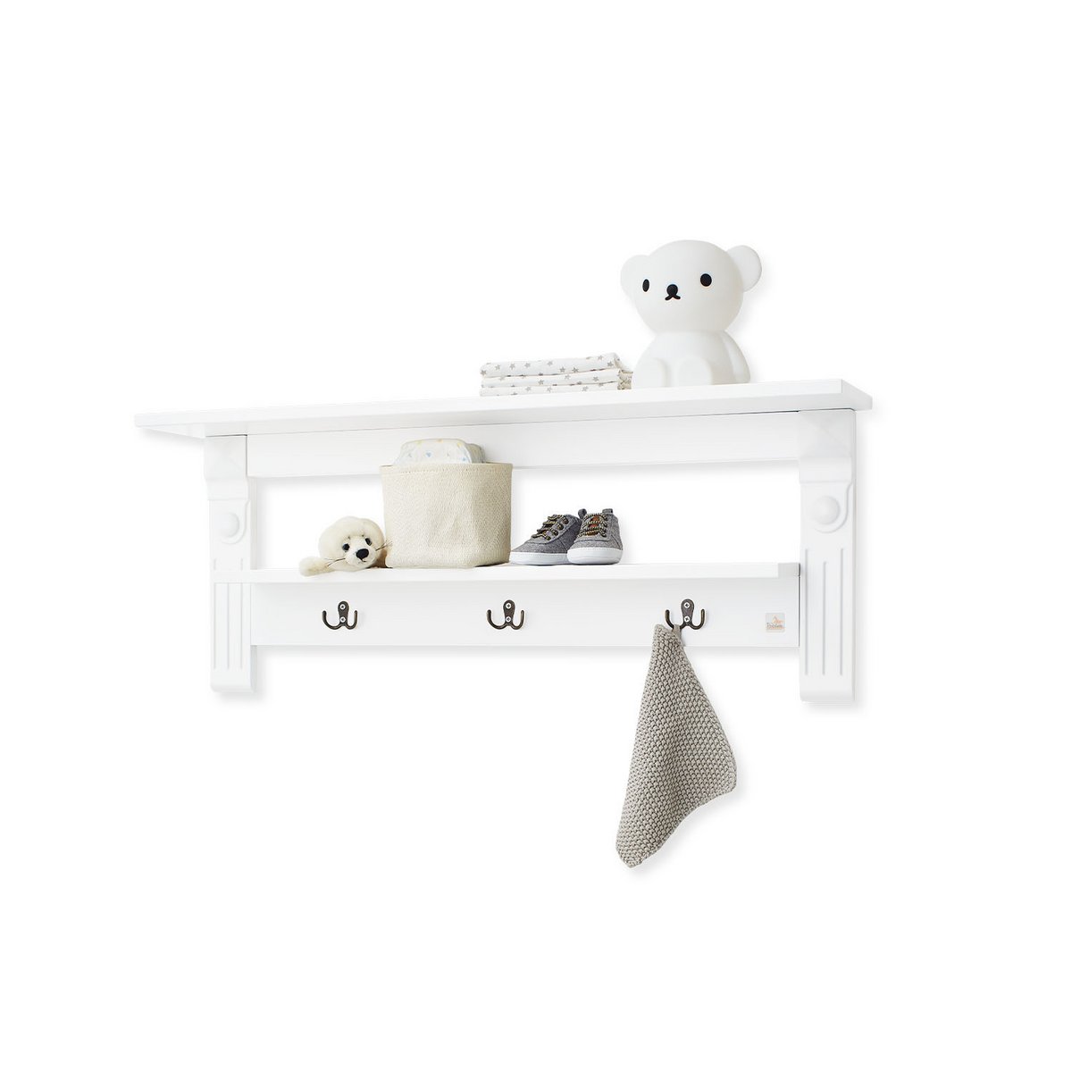 Kinderzimmer 'Emilia' extrabreit, inkl. Wandregal 4-teilig: Kinderbett, extra breite Wickelkommode, 2-türiger Kleiderschrank, Wandregal