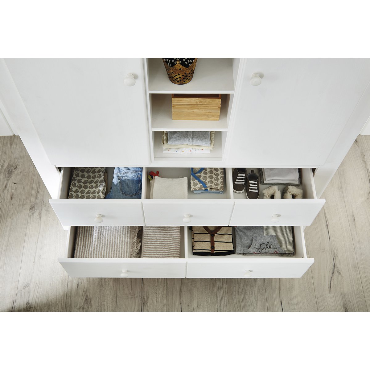 Kinderzimmer 'Pino' breit groß 3-teilig: Kinderbett, breite Wickelkommode, großer Kleiderschrank