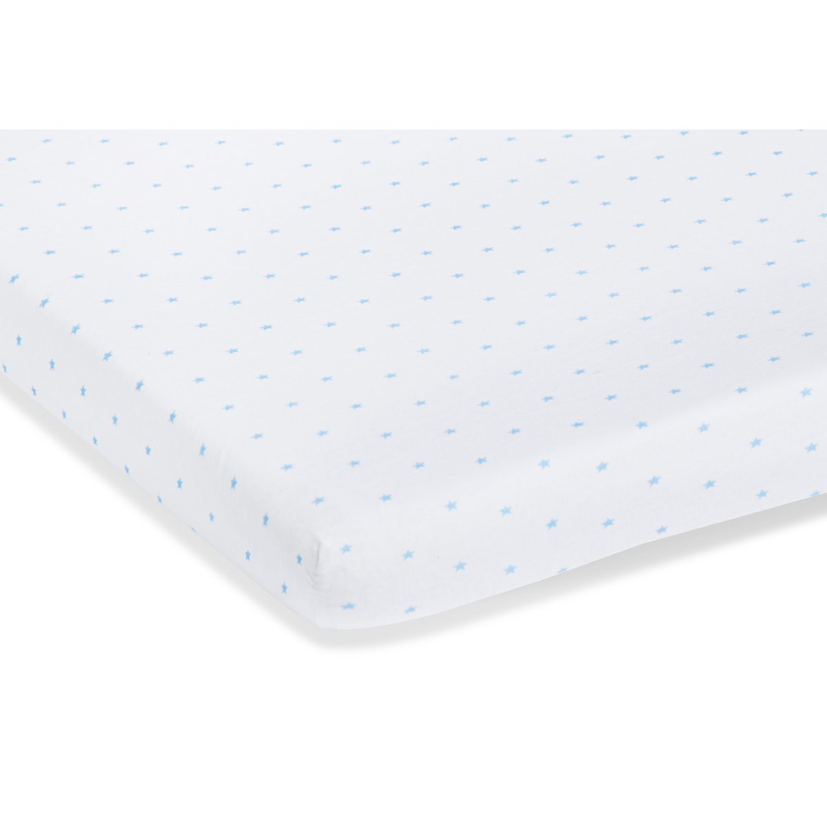 Spannbettlaken für Kinderbetten im Doppelpack 'Sternchen', Jersey, hellblau und uni, weiß