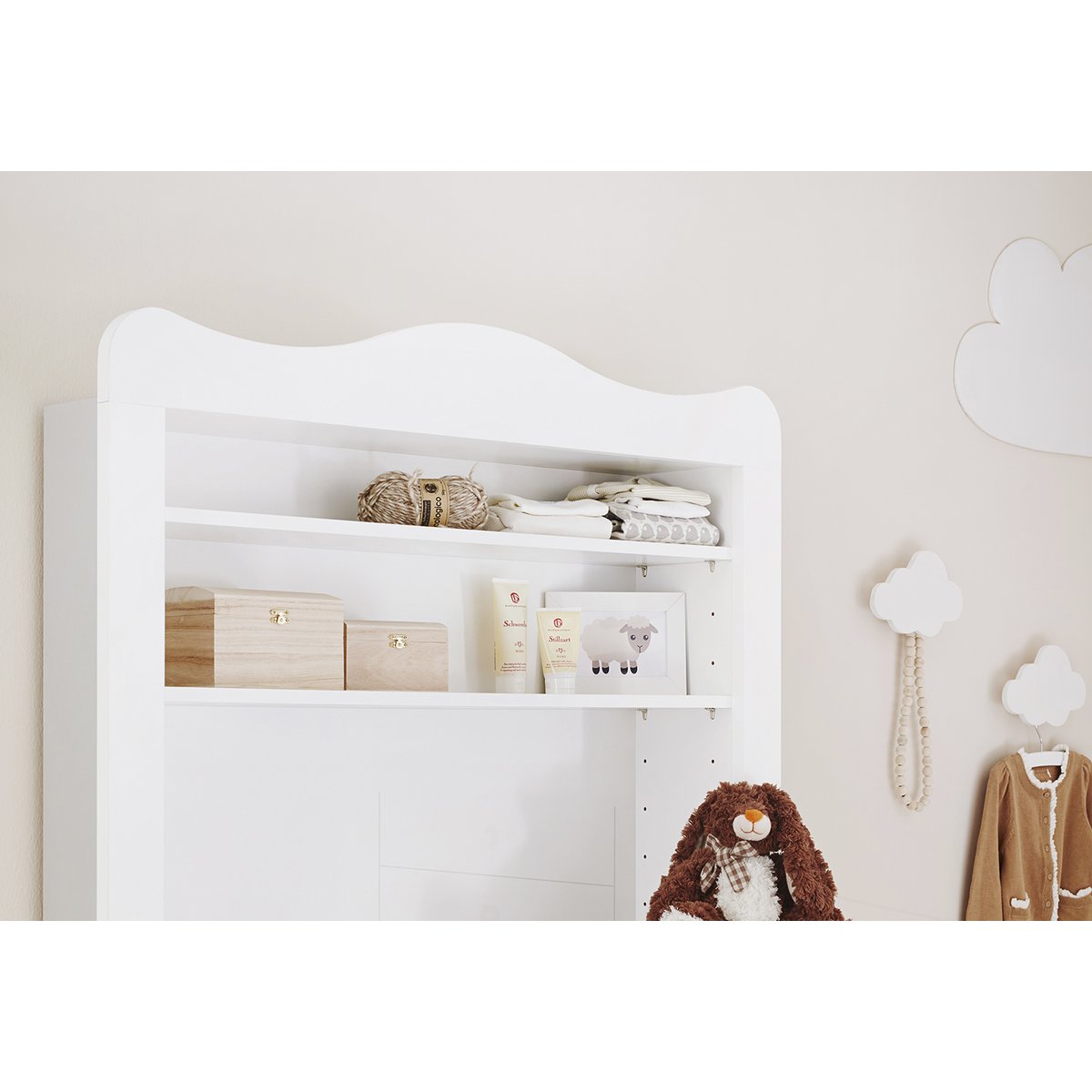 Kinderzimmer 'Florentina' extra breit groß, inkl. extra breites Regal 4-teilig: Kinderbett, extra breite Wickelkommode inkl. Extrabreites Regal, großer Kleiderschrank