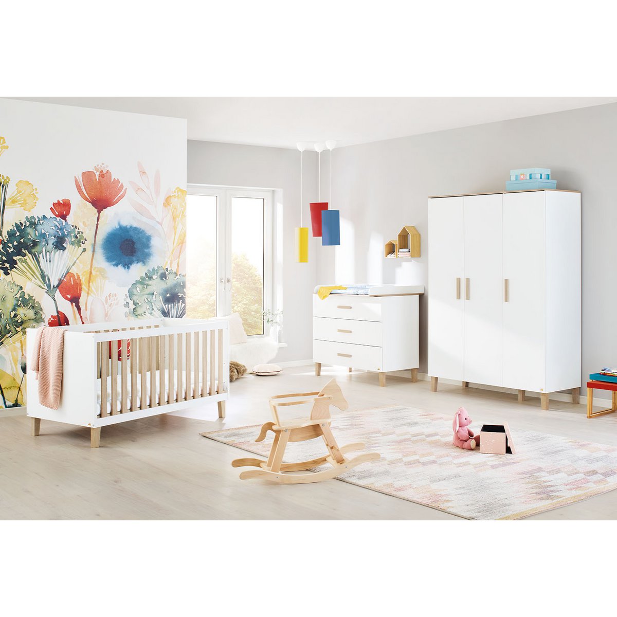 Nursery 'Lumi' wide large
3 parts: cot bed, wide changing unit, large wardrobe